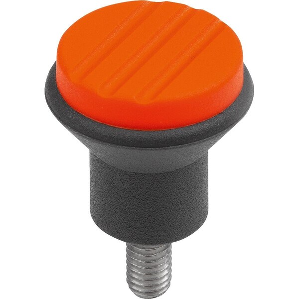 Kipp Mushroom Knob Size:1 D=M04X10, D1=21, Plastic Black Ral7021, Comp:Stainless Steel, Cap:Orange Ral K0251.0041X10 - main